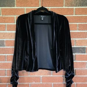Velvet Cardigan Womens Medium Black with Scrunched Sleeves Style & Co Wimsigoth